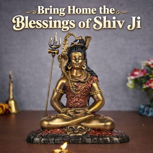 Image of ARMONIA Lord Shankar Idol Shiv Ji Murti Mahadev Statue for Home Decor Pooja Room Office Temple | Antique Finish Polystone 9 inch| Detachable Trishul |Gift for Housewarming (Including Cloth)