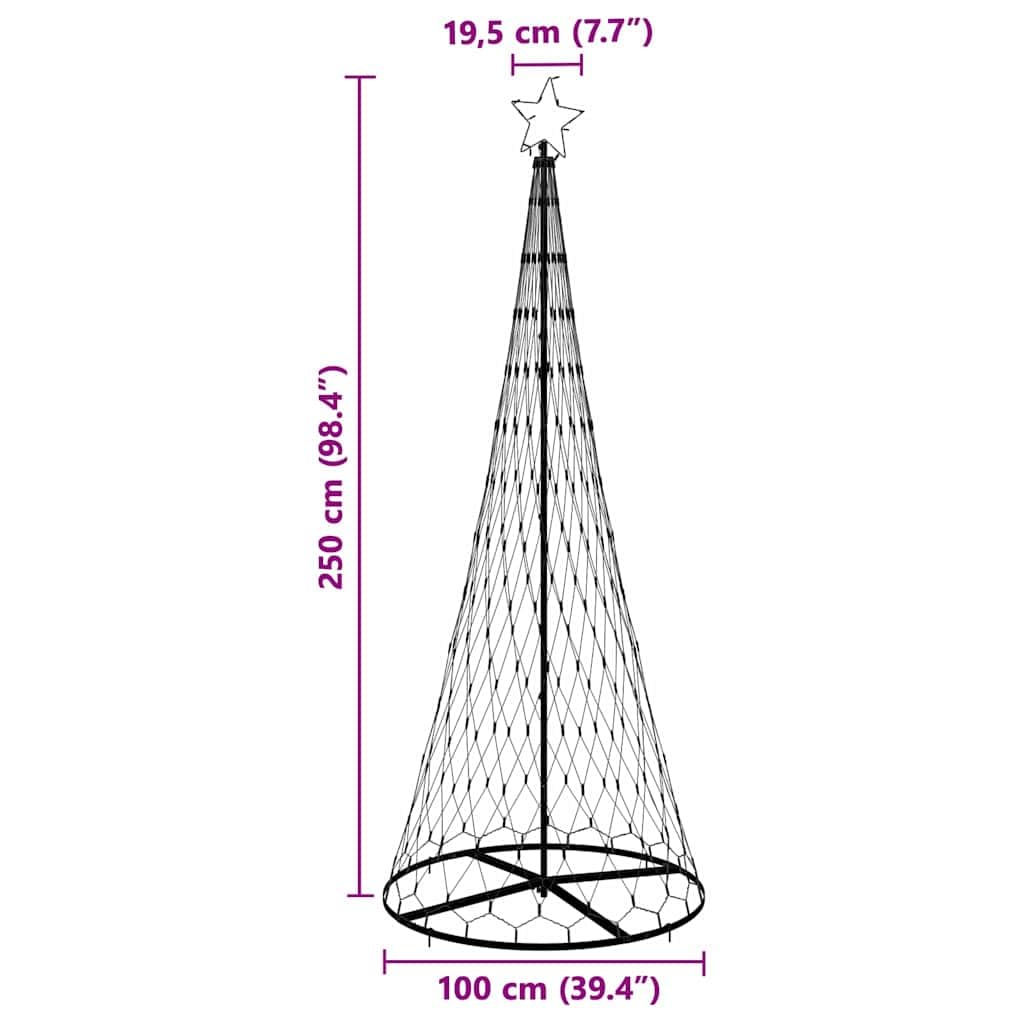 Choinka LED 250 cm z 295 niebieskimi światłami, metalowy stojak, 8 trybów, do użytku wewnątrz i na zewnątrz, świąteczna dekoracja