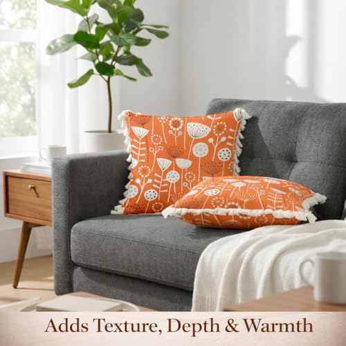 Image of STITCHNEST 'Little Meadow Series' Tassled Cushion Cover | Set of 2 | Floral Cushion Cover 24 inch x 24 inch
