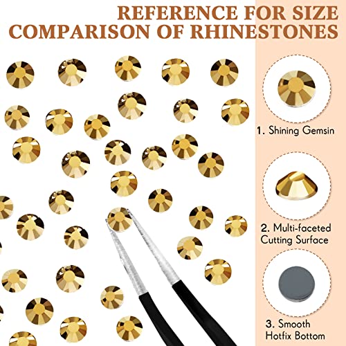 Image of 22000 Pcs Hotfix Rhinestone Bulk Crystal Iron on Flat Back Nail Gems Hot Fix Round Glass Rhinestones for Bedazzling DIY Crafts Clothes Shoes Supplies Decoration 2.7-2.9mm(SS10, Gold)