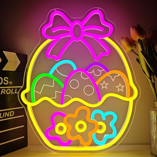 Easter Neon Sign for Wall Decor Flower Easter Basket Neon