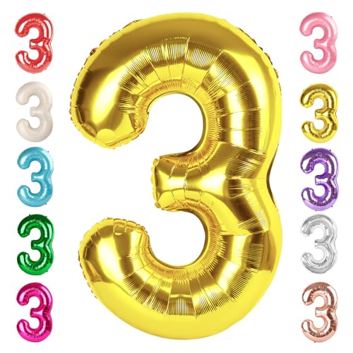 Image of 3 Balloon Numbers Birthday Decorations, 40In Gold Balloons for Men Women | Eye-catching Appearance, Perfect Decorative Centerpieces, Convenient Self-sealing Structure, Widely for Various Occasions