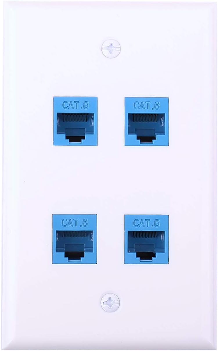 iGreely Ethernet Wall Plate - 4 Port Female to Female Cat6 Jack Wall Plate White