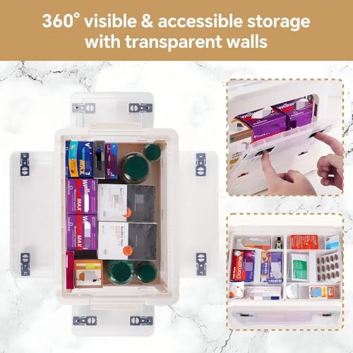 Image of HEY FOLY 30qt Medicine Organizer Storage Box with 4-Side Opening Doors, White Foldable Medication Organizer Empty, Container Case Stackable First Aid Box for Home Storage