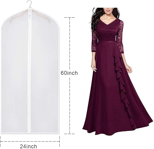 Miniatura 3 de Univivi Bolsa de ropa de 60 pulgadas para almacenamiento, bolsas de vestir ligeras y transparentes para vestidos largos, abrigos, camisas, suéteres,