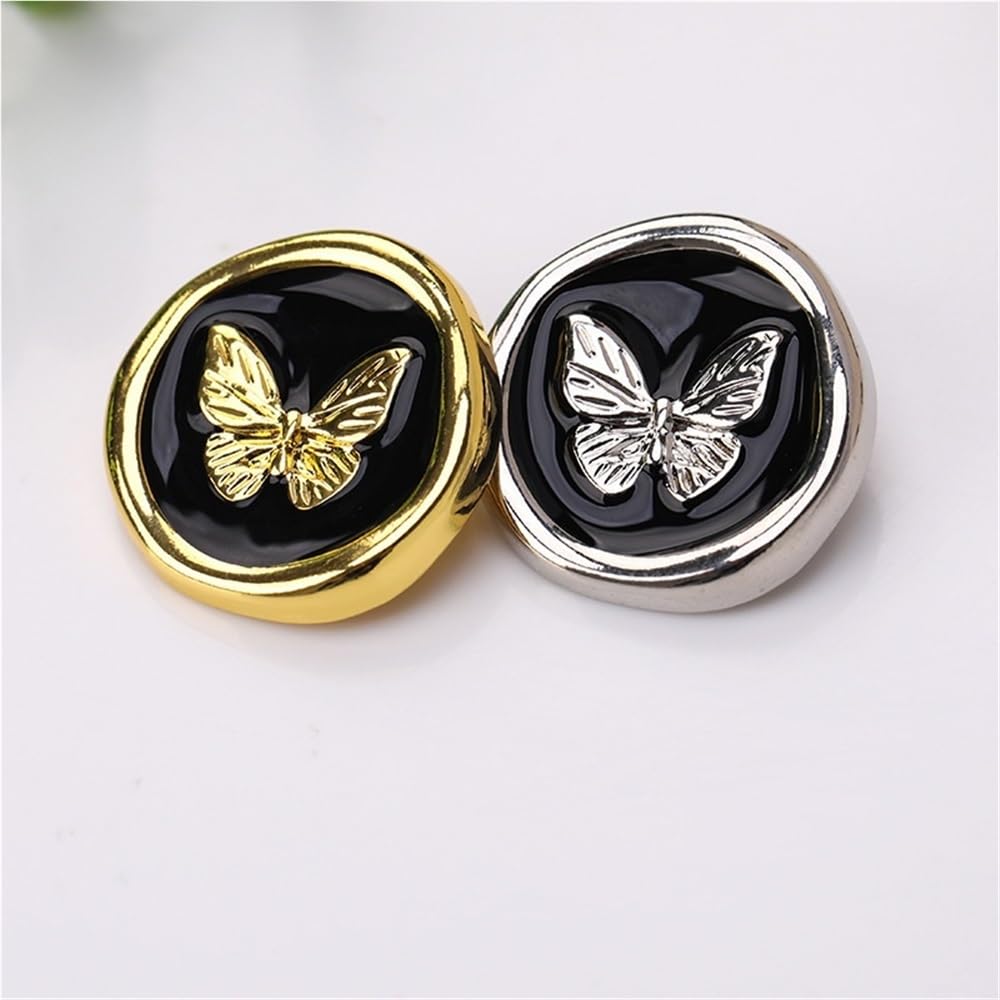 10 Pezzi Bellissimi Bottoni a Farfalla 15/18/23mm Bottoni con Gambo in Metallo Moda Abbigliamento Accessori for Cucire(Silver,15mm)