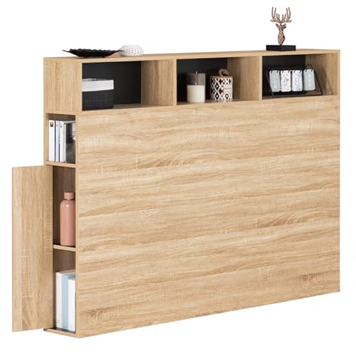 IDMarket - Tête de lit Cleo 145 CM avec rangements hêtre et Noir