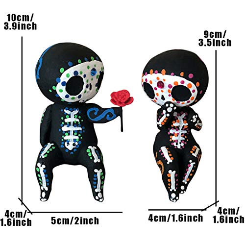 Greitenty 1SET Valentine'S Day Decor Sugar Skull Couple Figurine Statue Couples Cute Skeleton Mexican Halloween Day Of The Dead Figurines thumb #2