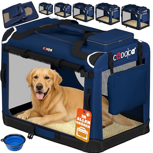 CADOCA® Hundebox faltbar Transportbox XXXL 101x70x70cm robust atmungsaktiv Transporttasche Auto Rückbank Haustiertransportbox Hundetragetasche Navyblau