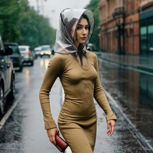 Larrel 6 Stück Regenhaube mit Sonnenschirm, Transparent Wasserdicht Regenschal Damen Kopf Regenhaube mit Sonnenschutz Wiederverwendbar Schützt Frisur Kunststoff Regenhut für Damen Regenbekleidung