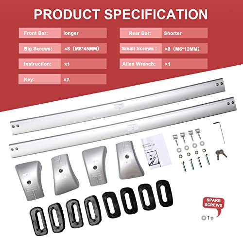 Heavy Duty 220Lbs Lockable Cross Bars Roof Racks For Toyota Highlander 2014-2019 Xle Limited & Se Le & Le Plus, Silver Aluminum Crossbar Anti-Theft Metal Lock Keys Non-Corrosion #TOP6