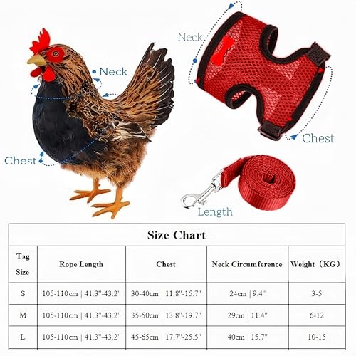 Image of 3 Pack Chicken Harness and Leash Set Adjustable Hen Vest with Matching Belt Breathable Mesh Training Harness Pets Leash for Hens Duck Goose Small Pet-Black&Red&Pink,S