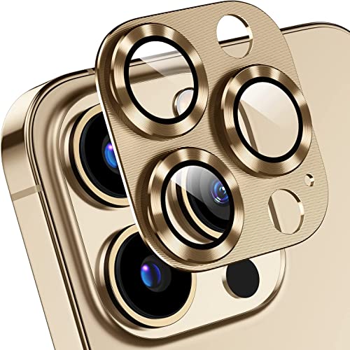 Image of For iPhone 13 Pro /For iPhone 13 Pro Max Tempered Glass Screen Protector Alloy Metal Ring For iPhone 13 Pro /For iPhone 13 Pro Max-(1 Pack, Joint Gold)