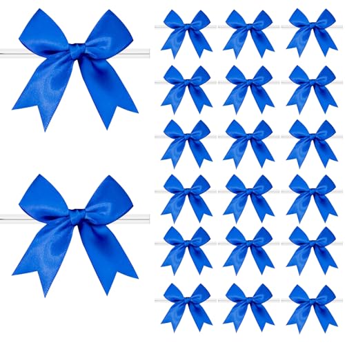 60 Pcs Twist Tie Bows Satin Ribbon Bow 3.3 Inch Gift Wrap Ribbons Craft Bows for Gift Wrapping Party Decorations Gifts Bag DIY Treat Bags Royal Blue
