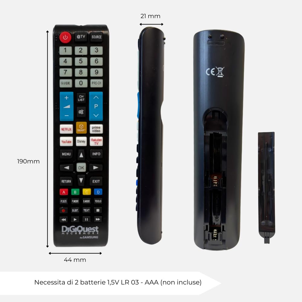 Digiquest Telecomando compatibile con tutti i modelli TV a marchio SAMSUNG TV, LCD, LED, PLASMA e 4K, Tasti fluorescenti e dedicati alle piattaforme streaming, Già configurato e pronto all’uso