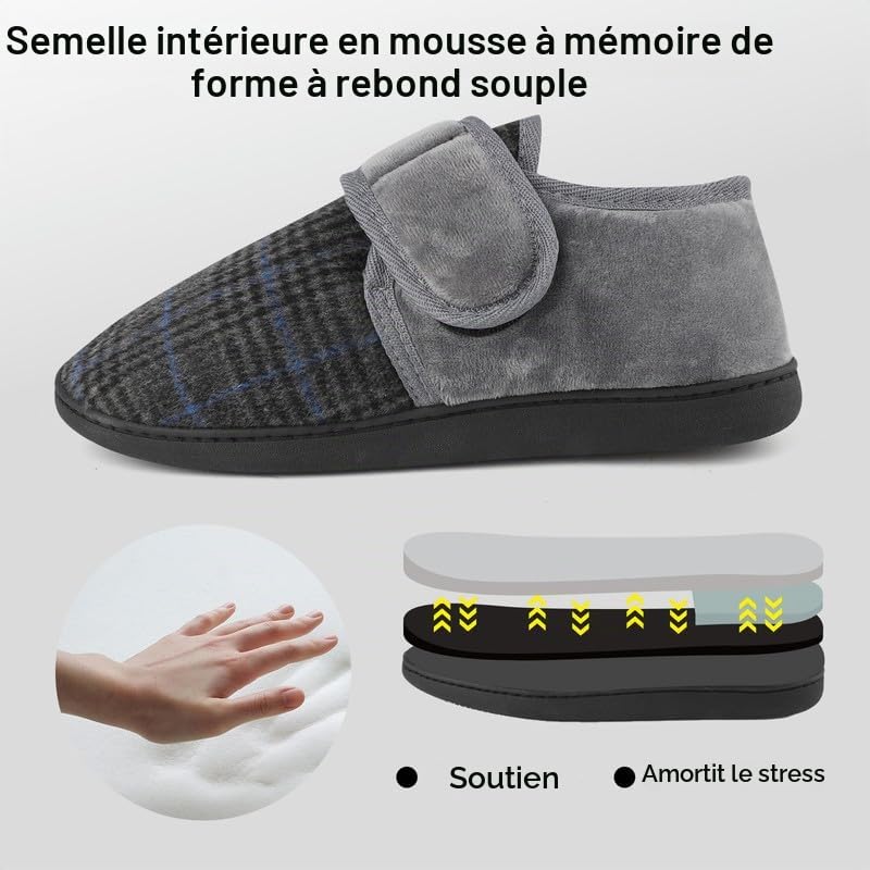 TIESTRA Pieds larges Hommes Chaud Pantoufles DiabéTique Semelle en Mousse à Mémoire de Forme Pantoufles en Feutre pour Hommes avec Hook and Loop EU 41-47