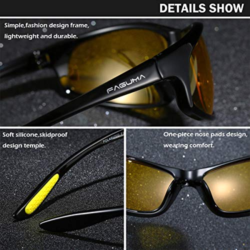 Image of FAGUMA Polarized Sports Sunglasses For Men Cycling Driving Fishing UV400 Protection, Night Vision, normal
