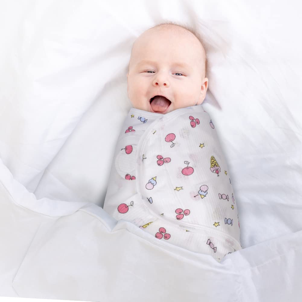 Vicloon Baby Swaddle Coperta, 2 Pezzi in 100% Cotone, Sacco Nanna per Bebè Regolabile, Copertina Avvolgente per Fasciature 0-3 Mesi, Taglia S (Gelato e Coniglio)