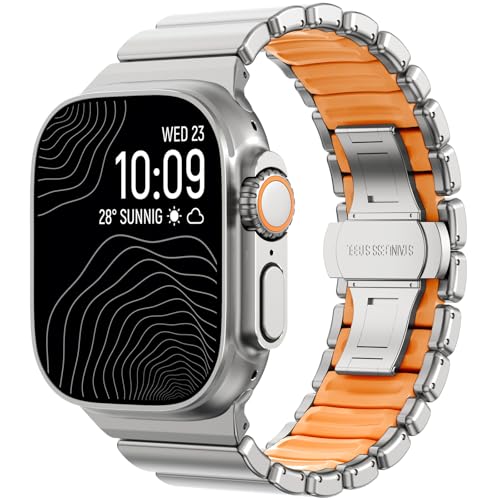 Image of CHANCHY Titanium Band Compatible with Apple Watch Ultra 3 /2 /1 Band 49mm 46mm 45mm 44mm 42mm, Luxury Band Titanium Silicone Dual-Layer Link for Men iWatch Series 11 10 9 8 7 6 5 4 SE