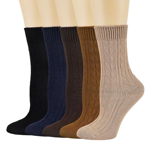 Image of Mcool Mary Womens Crew Socks Winter Casual Thick Knit Warm Comfy Bootie Dress Socks for Ladies 5 Pack