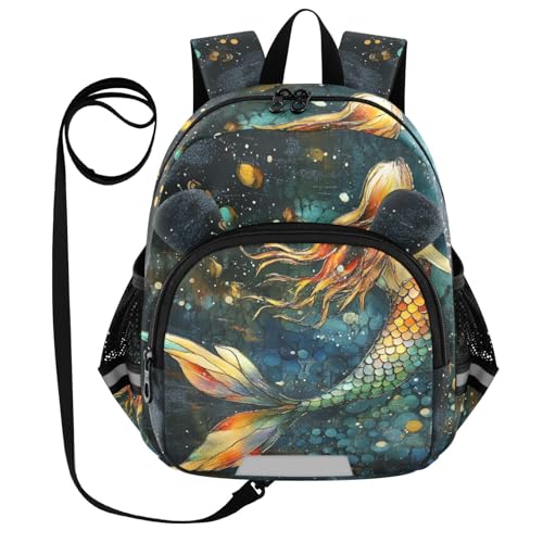 Fantasy Mermaid Teal Toddler Harness Backpack for Boys Girls 3-6 Years Kids Backpack with Anti Lost Safety Leash Baby Protection Backpack for Travel Preschool Walking