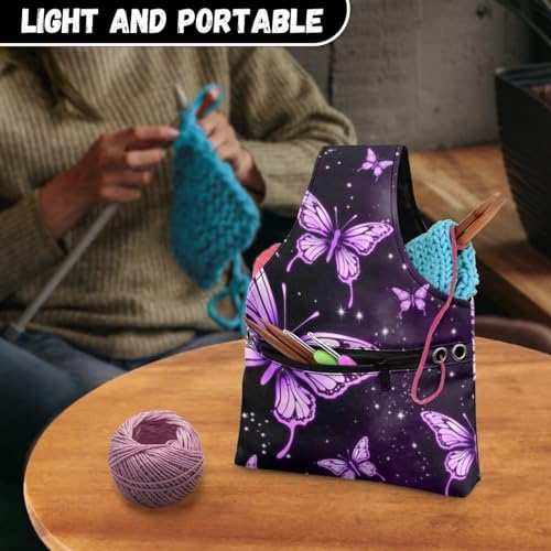 Image of ZUXONGSY Butterfly Yarn Bags for Crocheting Organizer Knitting Bag Yarn Storage Shelves Yarn Project Bag Travel Crochet Tote Bag,Small