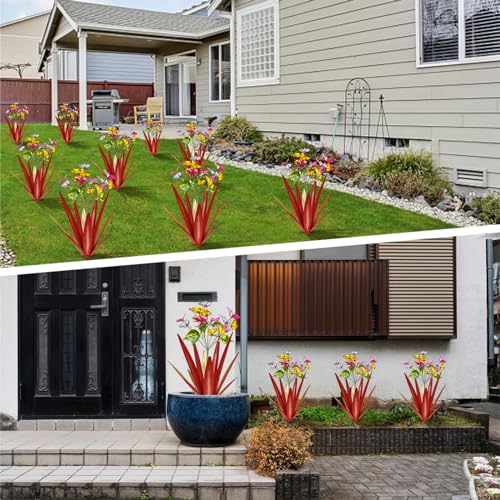 Image of TOMBABY Garden Outdoor Butterfly Enlarge Thickened Wind Resistant Metal Agave Garden Art Metal Plant Country Sculpture Statue Decorations Ornaments Artificial Waterproof Butterflies(red 2pcs)