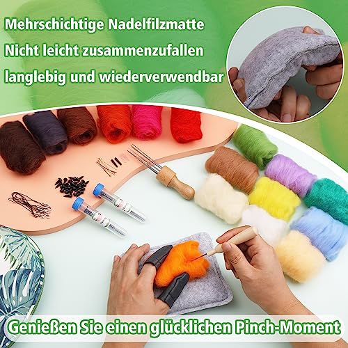 KAMAIKA Nadelfilz Set, 18 Farben Filzwolle Nadelfilzen Starter Kit Mit Filznadeln Zum Trockenfilzen Filz Wolle Roving Filzwerkzeugen Für Anfänger Filzwolle Nassfilzen DIY Handwerk