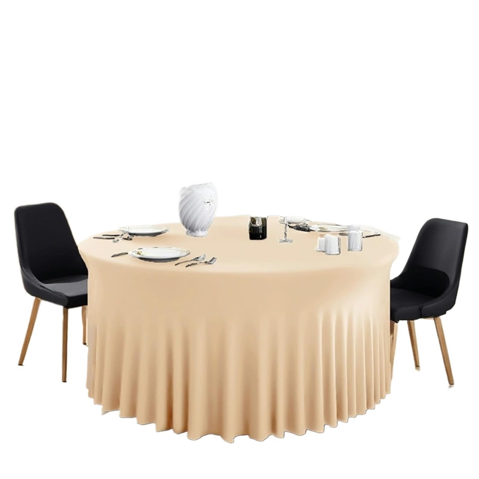 SHENJMAI Round Skirt Tablecloth White Round Spandex Tablecloth Stretchy Fitted Wrinkle Free Table Cover with Skirt for Wedding Party Buffet Birthday Photography(Champagne,6FT(R 183XH 75 CM))