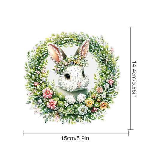 Image of DIY 5D Diamond Painting Hanging Kit Wreath Bunny Design, Easter Diamond Art Pendant, Floral Diamond Mosaic Craft for Wall, Window, or Home Decor, Handmade Gift for Adults
