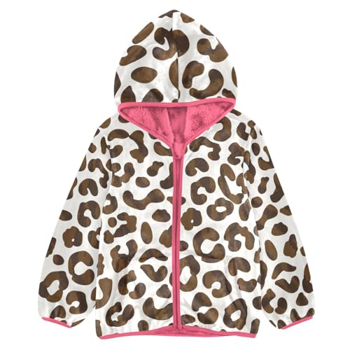 OTVEE Brown Leopard Print Pattern Kids Hoodie Jacket Fall Spring Full Zip Warm Outwear Coat