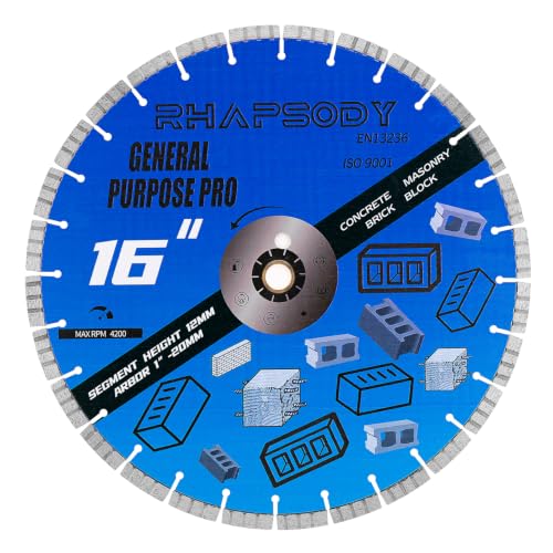 RHAPSODY 16 Inch Diamond Concrete Saw Blade, Turbo Segmented Blade