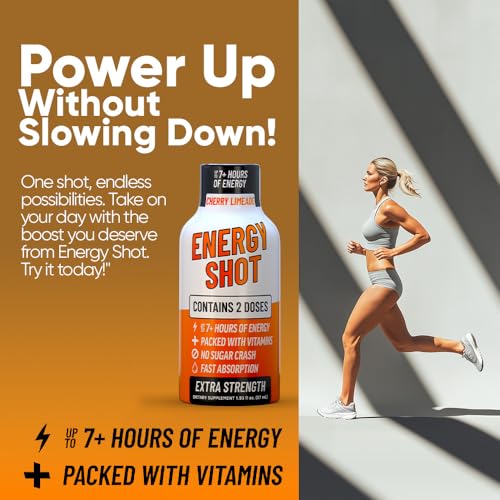 Image of Cherry Limeade Extra Strength Energy Shot 8 pk - 260mg Natural Caffeine B12 B6 - Energy & Focus Support - 2 Servings Sugar Free Zero Calorie Green Tea B-Vitamins Electrolytes Vegan - 1.93 fl oz