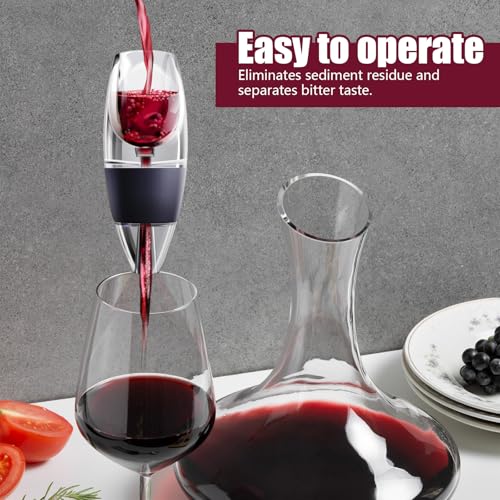 Homshsjhkis Decantador de Vino, Aireador Decantadores Vino con Filtro, Soporte de Base y Oxigenador, Instantáneo Portátil Juego Decantador, Porron Vino para Eliminar Cristales Tartrato, Sin BPA - imagen 3