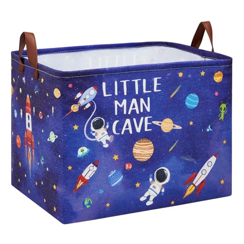 XHWZOF Astronaut Rockets Nursery Basket Laundry Hamper,Space Storage Basket with Inspirational Quotes, Planets Boy Room Decor Toy Box, Rectangular Clothes Book Toy Storage Bin (Blue)