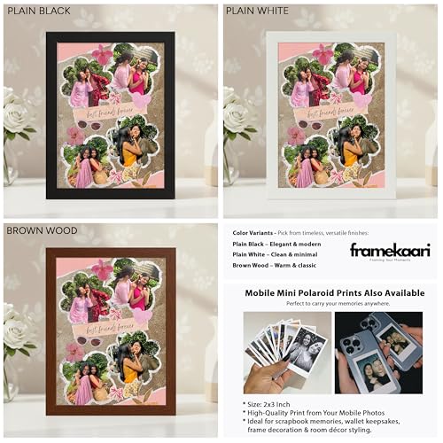 Image of Framekaari Best Friend Customised Photo Frame | Personalised Birthday Gift | Aesthetic Floral Scrapbook Design | 4 Custom Photos | Tabletop & Wall Mount | Room & Home Decor | 16x21 cm (Design-17)