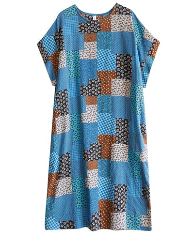 Image of LUZU JUNU Women's Summer Baggy Plus Size Loose Cotton Linen Long Boho Beach Dress with Pockets