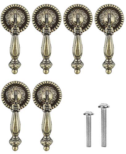 BlueMart 6 pomos decorativos para cajón de metal de estilo antiguo de bronce (estilo 1 – 6 piezas)