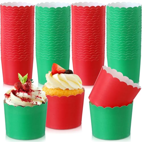 Jingmore 100 Pcs Red Green Cupcake Liners Bulk Baking Paper Cup Muffin Wrappers Classic Solid Color Pattern Baking Cup for Spring Mother's Day Christmas Wedding Birthday Decoration, 2.8