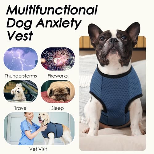 Image of BRKURLEG Dog Anxiety Shirt, Adjustable Anxiety Vest Jacket for Small Medium Large Dogs,Dog Calming Shirt for Thunderstorms, Fireworks, Training & Separation Relief, Lakeblue, L