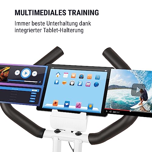 Capital Sports Azura Air Bike Hometrainer - Fiets Ergometer met Trainingscomputer, Opvouwbare Hometrainer met 8 Kg Vliegwielmassa, 8-Staps Instelbare Weerstand, Wit/blauw - Afbeelding 6