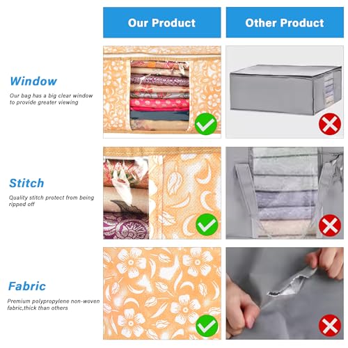 Image of Non-Woven Printed Saree Covers - Cloth Storage /Wardrobe with Transparent Window, Zipper Closure (YELLOW PACK OF 10)