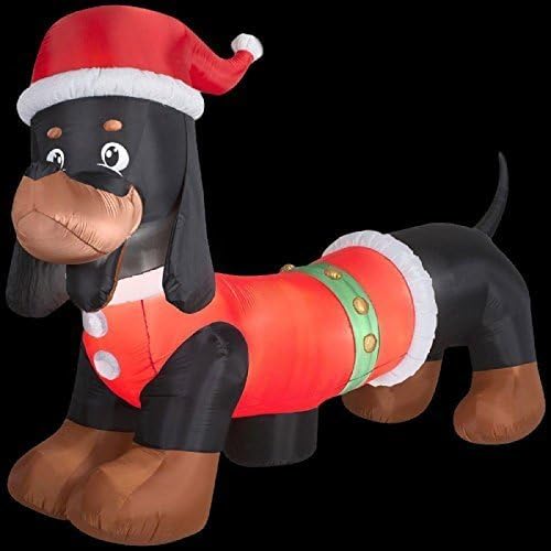 CHRISTMAS INFLATABLE GIANT 10' DACHSHUND WITH SANTA HAY BY GEMMY by Airblown Inflatables