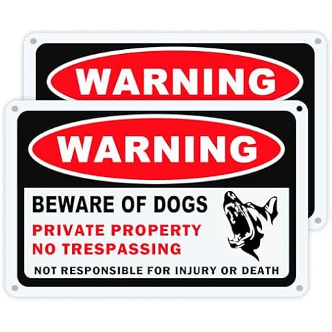 Eoppen 2Pcs 10 x 7 In Beware of Dog Sign Private Property No Trespassing Not Responsible for Injury Or Death Beware of Dog Warning Signs Reflective Sign Rust Free Aluminum Cover