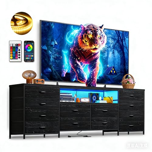 Recopilación de Centro Entretenimiento los preferidos por los clientes. 45 WELIKERA 160cm Mueble para TV con Cómoda, Extra Grande Muebles Tipo Tocador para Dormitorio con Luces LED y Tomas de Corriente, Tejido Largo Centro de Entretenimiento para TV con...