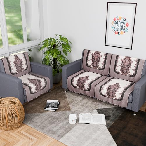 Image of Kuber Industries 2+1 Seater Sofa Set Cover | Net Design Sofa Slipcover Protector for Home Living Room, Hall & Office Couch | Cream & Black