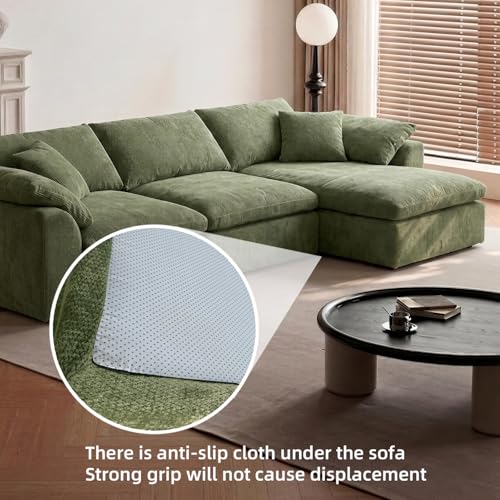 Image of Cloud Couch Sectional for Living Room, Modular L Shaped Boneless Sofa with Chaise, Compressed No Assembly Couch, Deep Seat Chenille Upholstered Convertible Sofa Bed (Green)