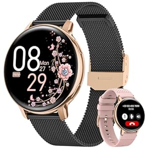 SWGOTA Smartwatch Damen, 1,39″ Fitnessuhr mit Telefonfunktion 24H Pulsuhr SpO2 Schlafmonitor Menstruationszyklus 120+ Sportmodi Schrittzähler Kalorien Fitness Tracker IP68 iOS Android Roségold Schwarz