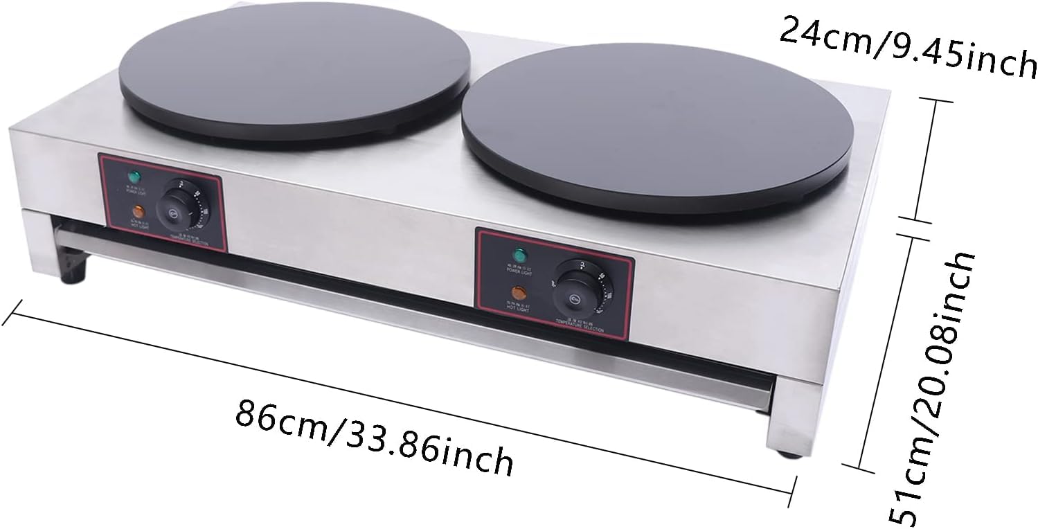 16 '' Fabricante eléctrico del crepé, 2 en 1 Placa Caliente de la Plancha y del panqueque, Control de Calor Ajustable, máquina de Desayuno Comercial del Acero Inoxidable para la Cocina casera