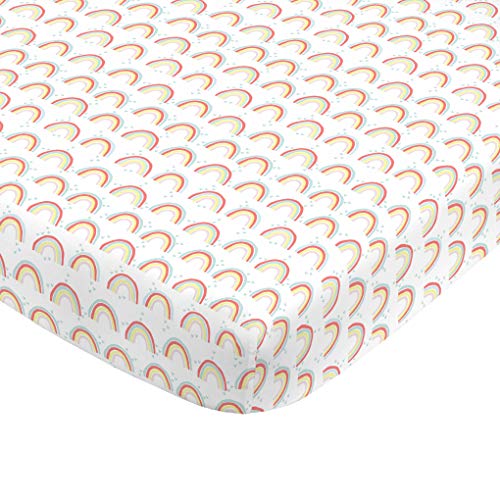 NoJo Super Soft Rainbow Nursery Mini Crib Fitted Sheet, Yellow, Orange, Aqua, White